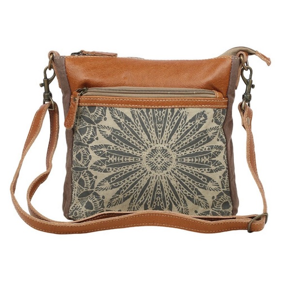 Myra Bag Handbags - Myra Bag Upcycled Canvas & Leather Sunburst Mandala Crossbody Bag – Boho